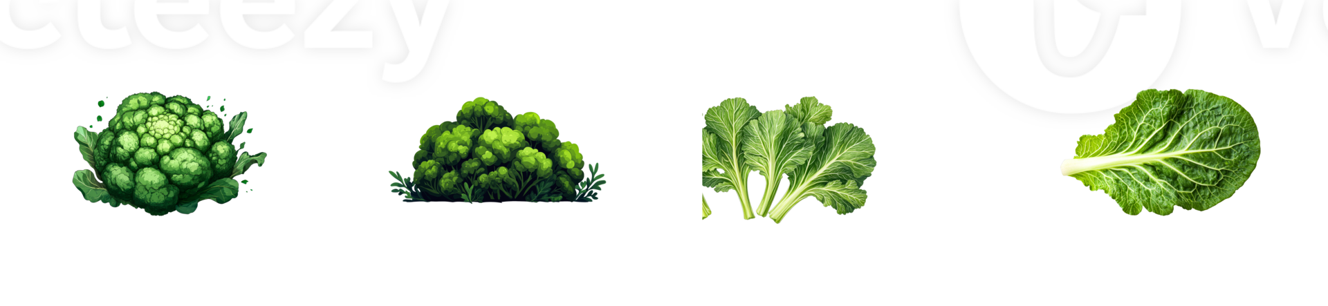 Fresh green vegetables displayed on a transparent background png