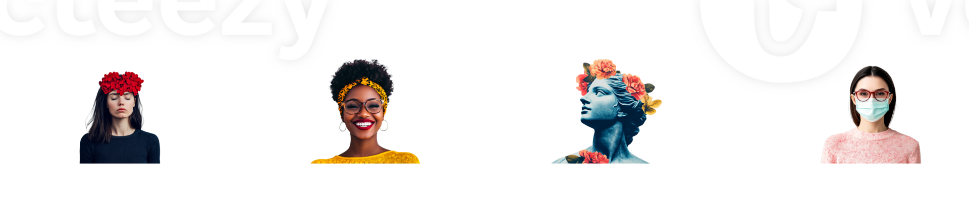 Diverse expressions of beauty and style with floral accents png