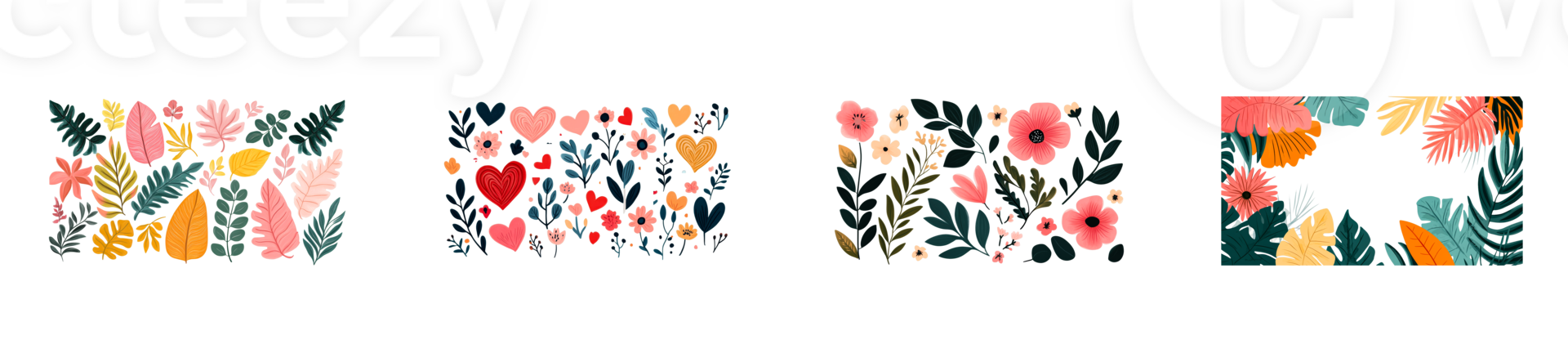 Colorful floral pattern designs on transparent background png