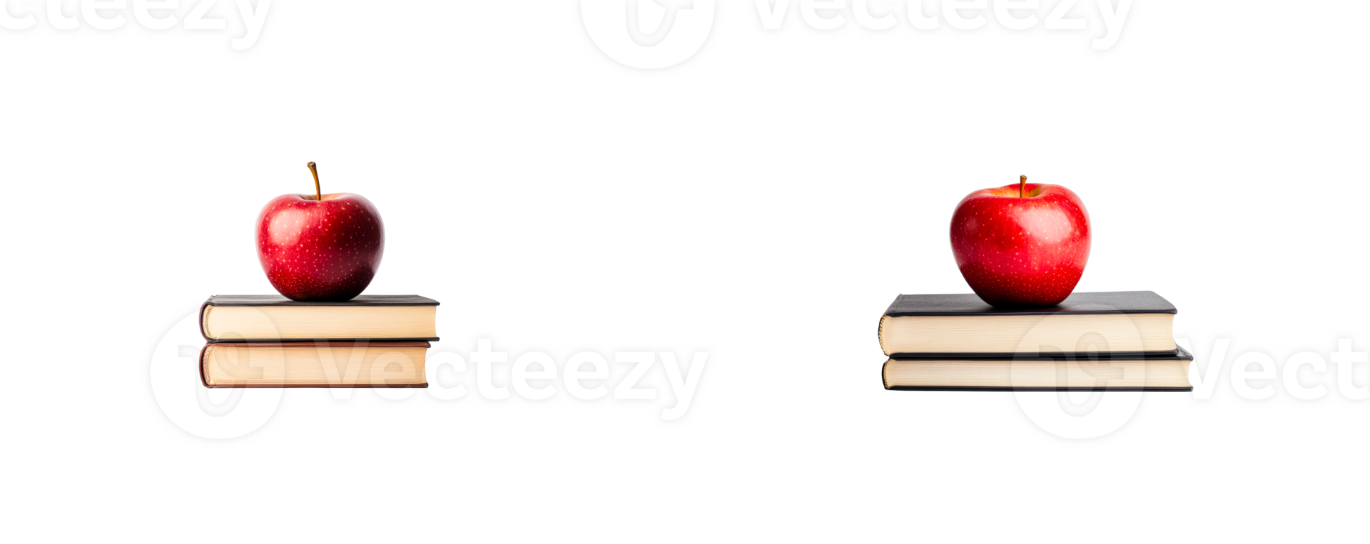 Red apples atop stacked books on transparent background png