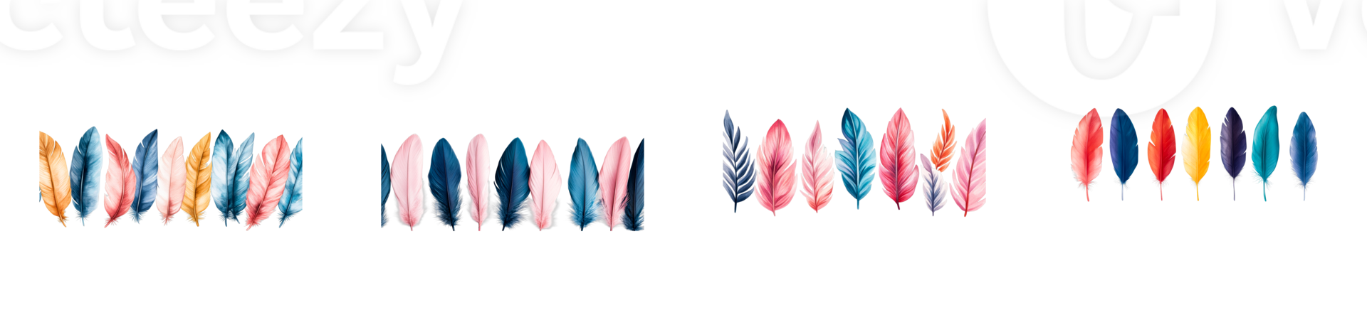 Colorful watercolor feathers arranged on a transparent background png