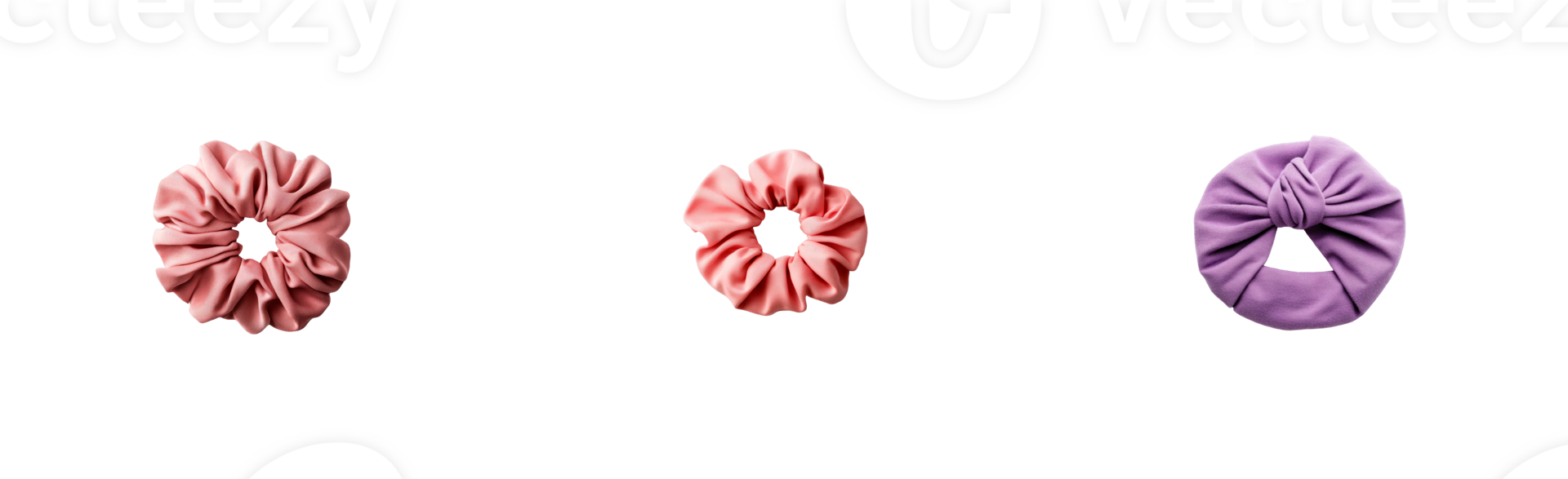 Colorful hair scrunchies displayed against a transparent background png