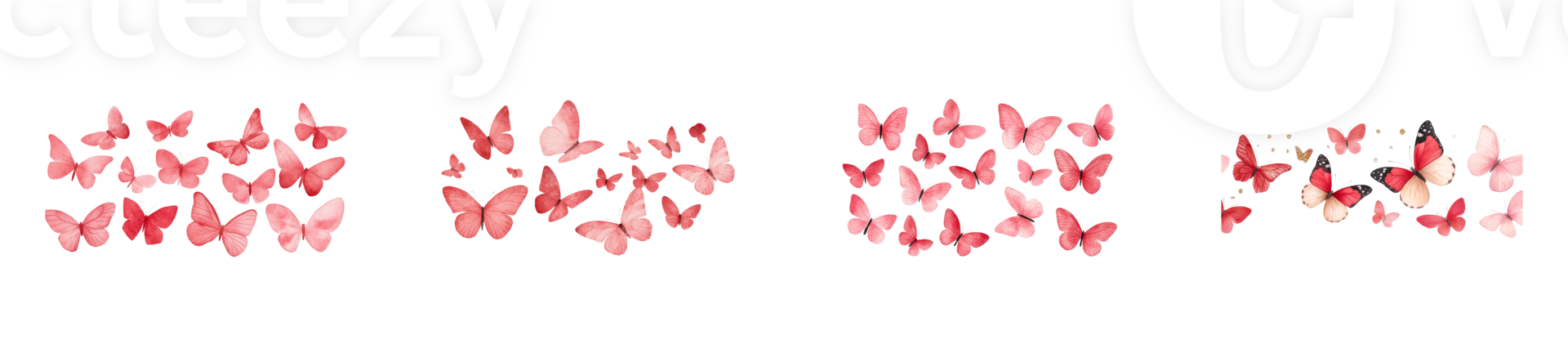 Red butterflies in various flight patterns on a transparent background png
