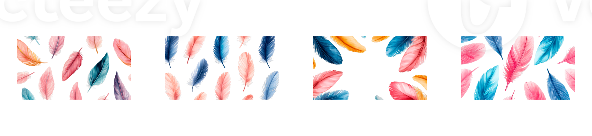 Colorful feather patterns on a transparent background for design png