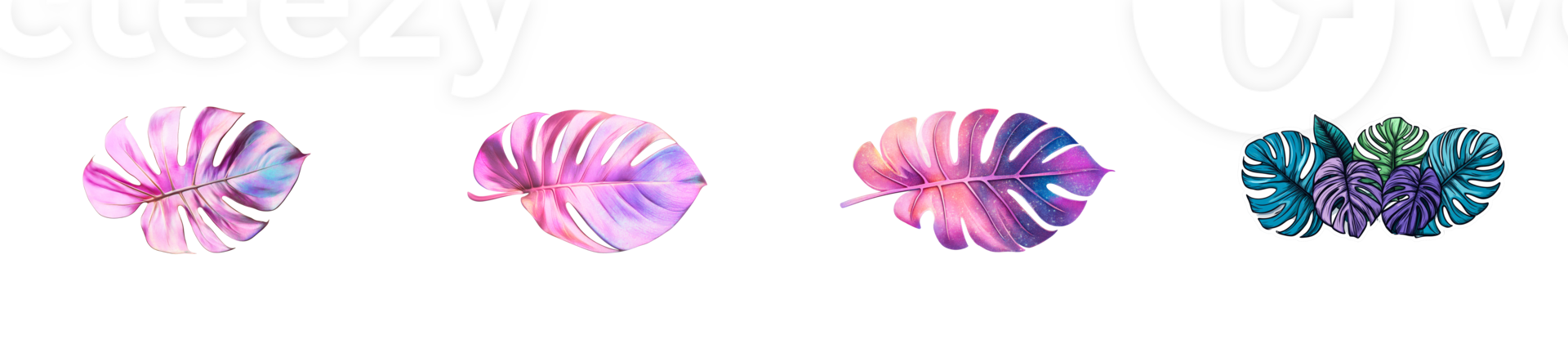 Colorful leaves with unique patterns on transparent background png