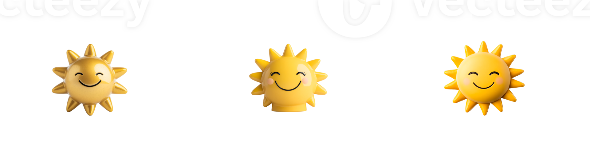 Cheerful yellow suns with smiles on a transparent background png