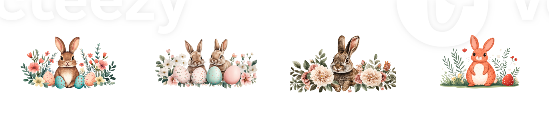 Cute rabbits with flowers and eggs for spring celebration png