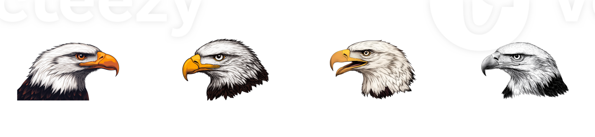 Bald eagle illustration views on a transparent background png
