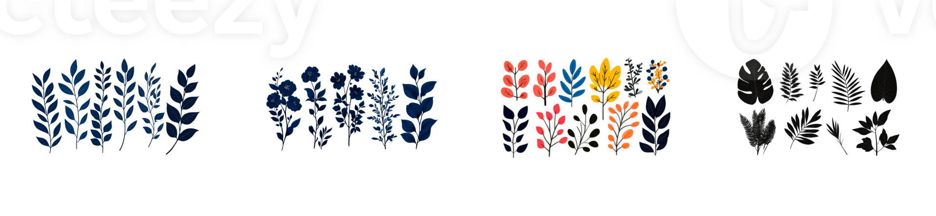 Various botanical illustrations with transparent background png