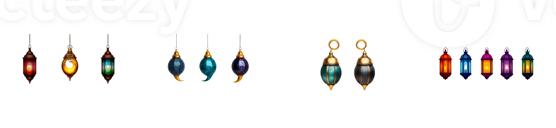 Decorative lanterns with vibrant colors and elegant designs png