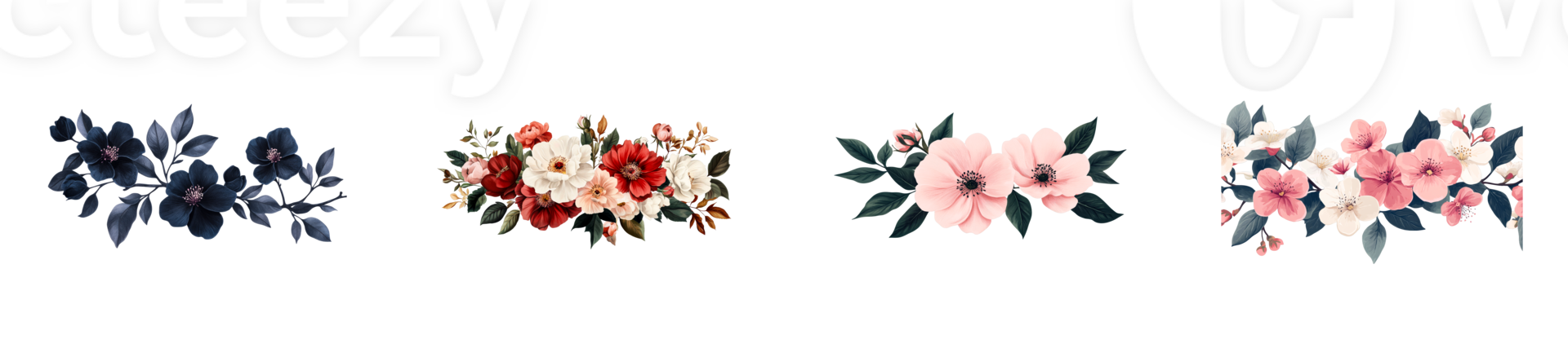 Colorful floral arrangements on transparent background for decoration png