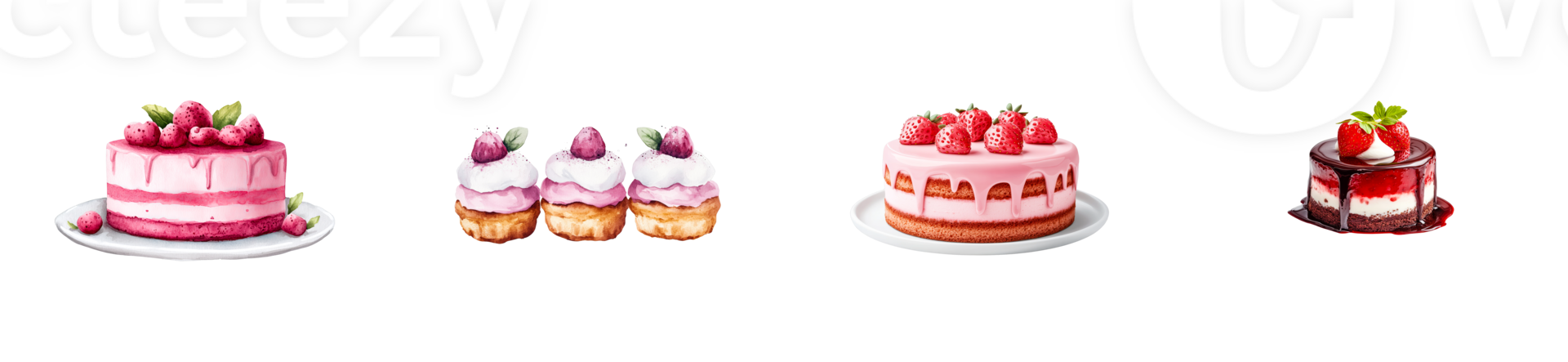 Four delightful pink desserts are arranged neatly png