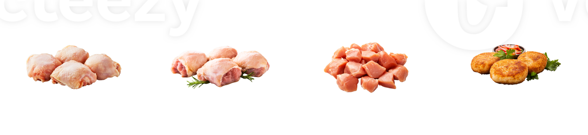 Various cuts of chicken under a transparent background png