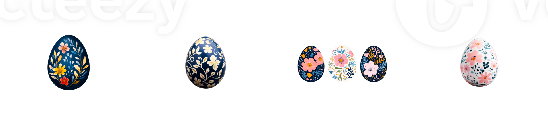 Floral patterned decorative eggs on a clear background png