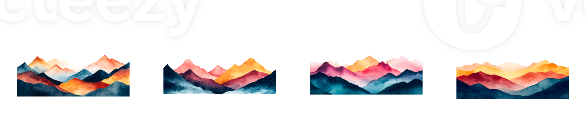 Colorful watercolor mountains with layered peaks and valleys png