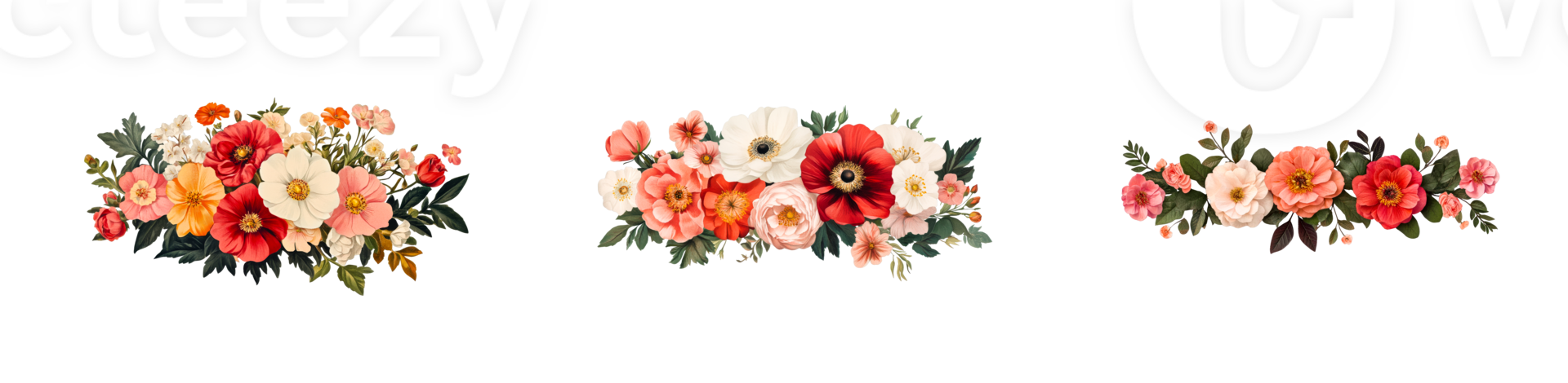 Floral arrangement with pink and red flowers on transparent background png
