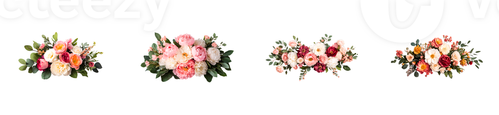 Flower arrangements in varying styles featuring soft colors png