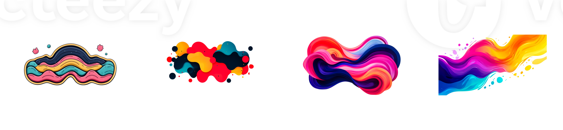Colorful abstract shapes with flowing patterns on transparency png