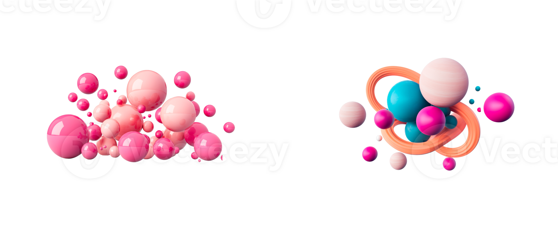 Colorful abstract spheres and shapes with transparent background png