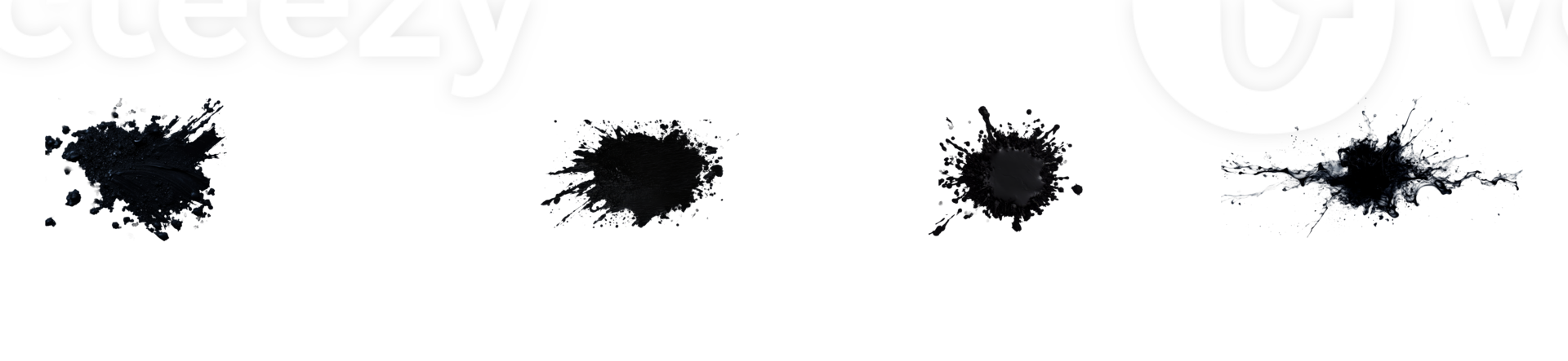 Various black paint splatters arranged with transparent background png
