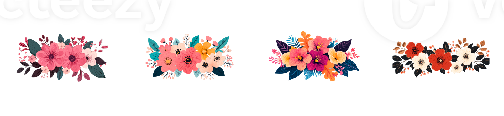 Colorful floral arrangements with vibrant colors and diverse patterns png