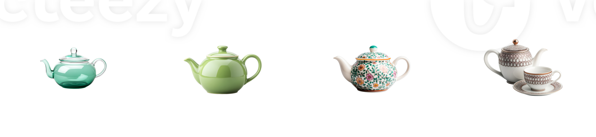 Colorful assorted teapots with transparent background for design use png