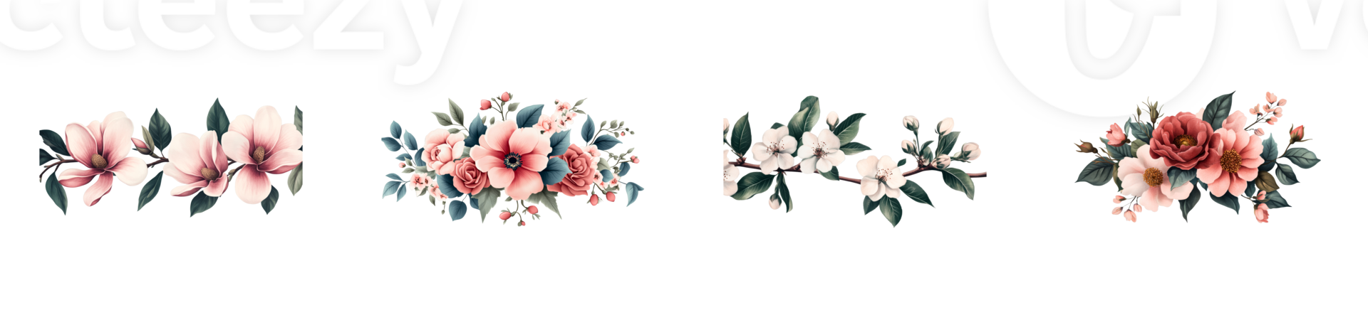 Flourishing floral elements suitable for design and decoration png
