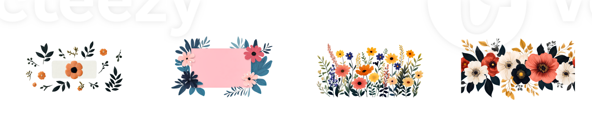 Floral design elements on transparent background for projects png