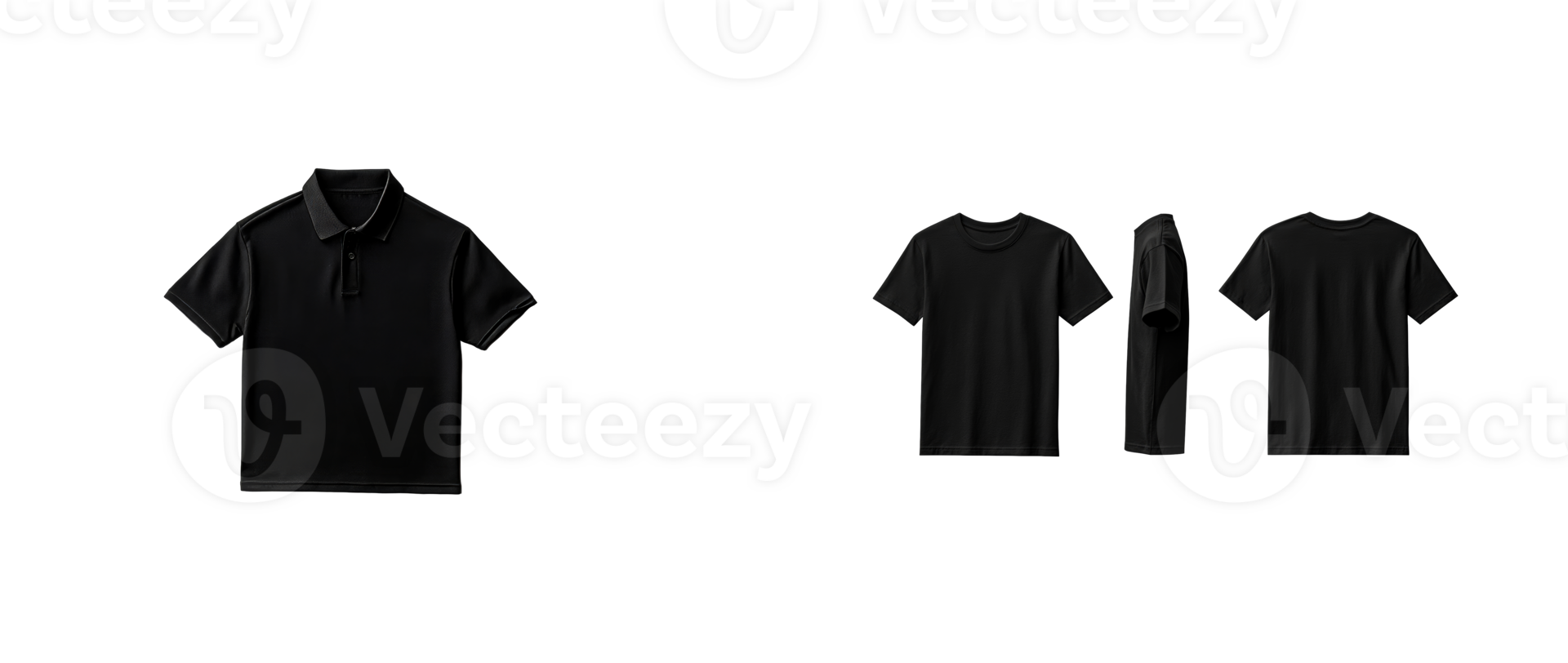 Black polo and t shirt with casual designs on transparent background png