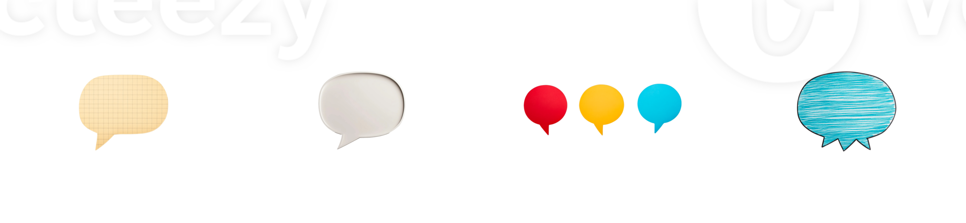 Colorful speech bubbles in various shapes on a transparent background png