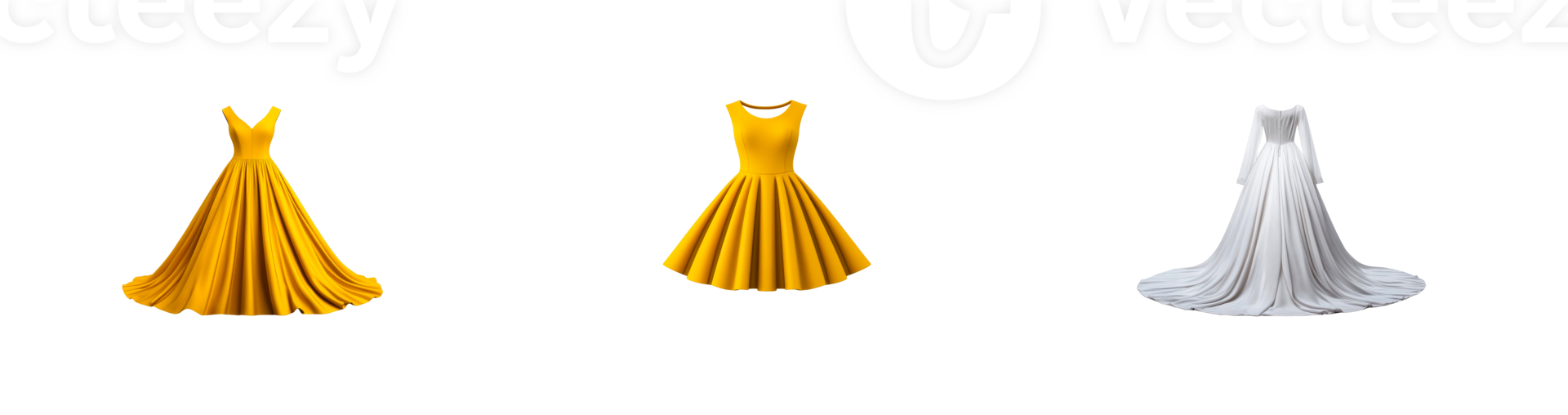 Elegant yellow and white dresses displayed on transparent background png