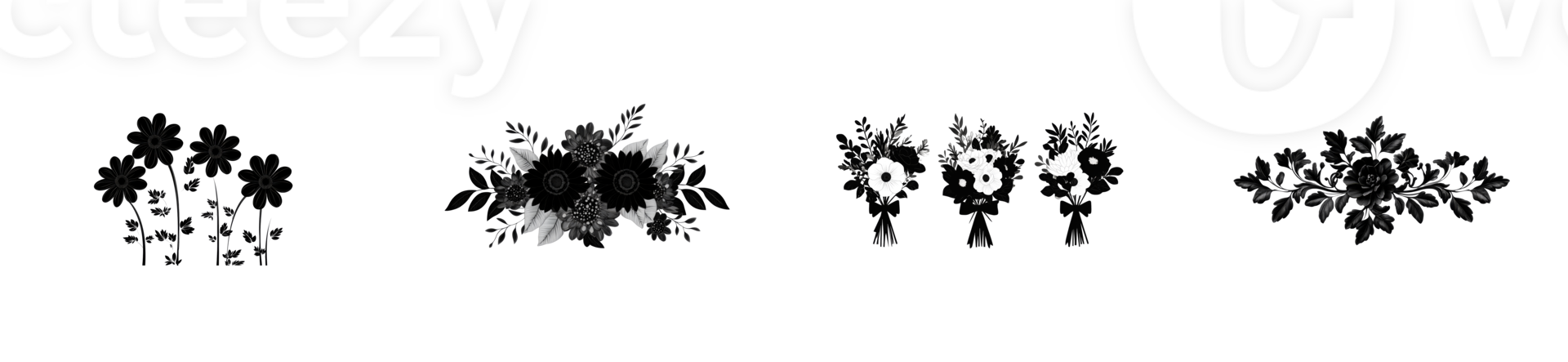 Floral silhouettes in various arrangements for decorative use png