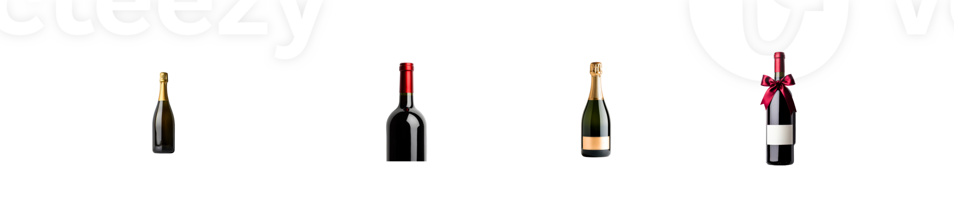 Different styles of wine bottles arranged on a transparent background png