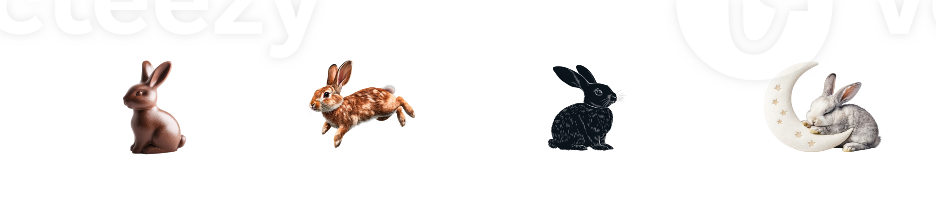 Colorful cartoon rabbits sitting and jumping with moon background png