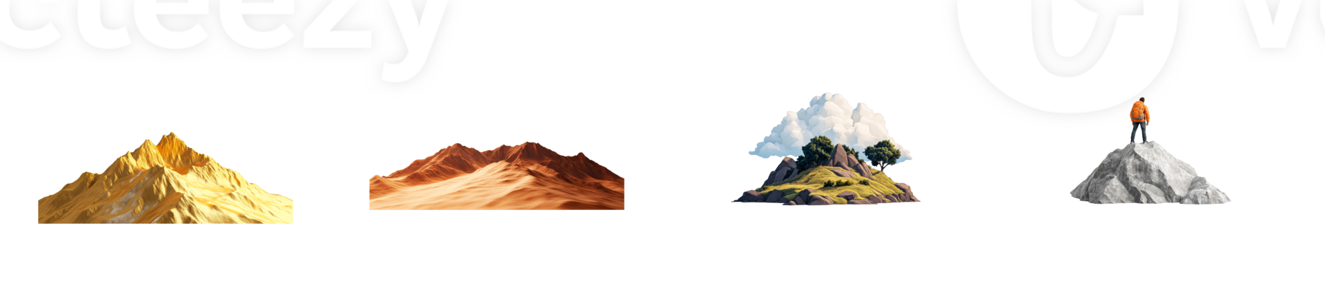 Mountain landscape series featuring diverse terrains and exploration png