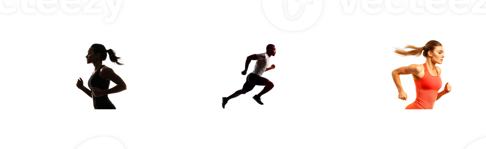 Group of runners in silhouette on a transparent background png