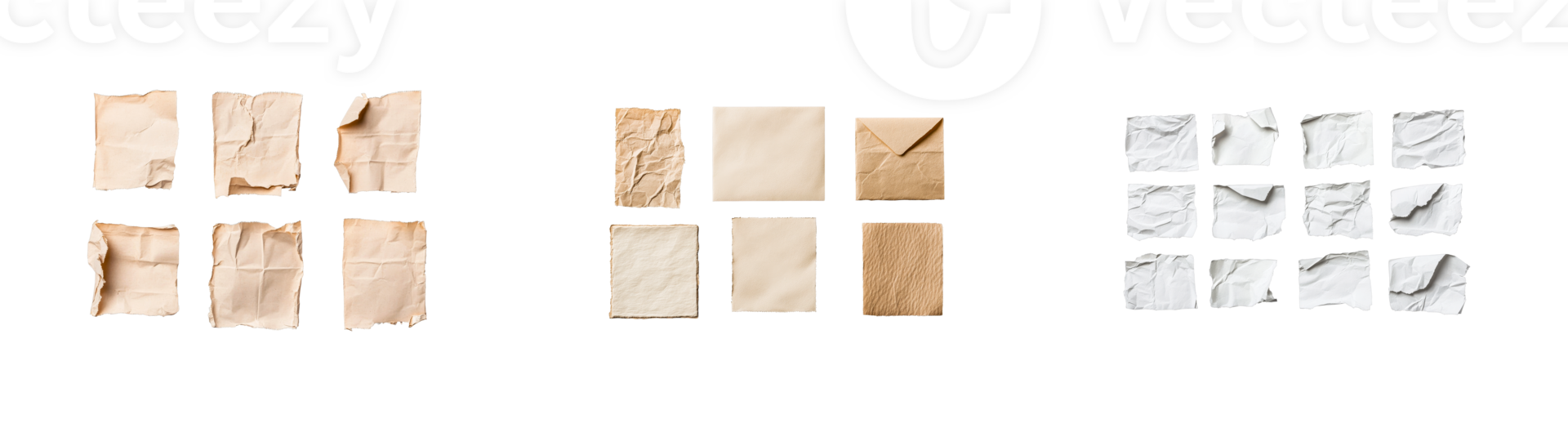 Collection of textured paper squares with various wrinkled appearances png
