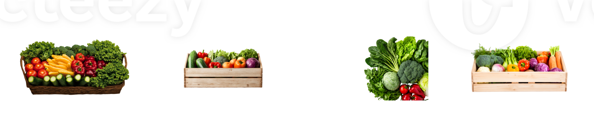 Fresh vegetable crates with assorted produce on transparent background png
