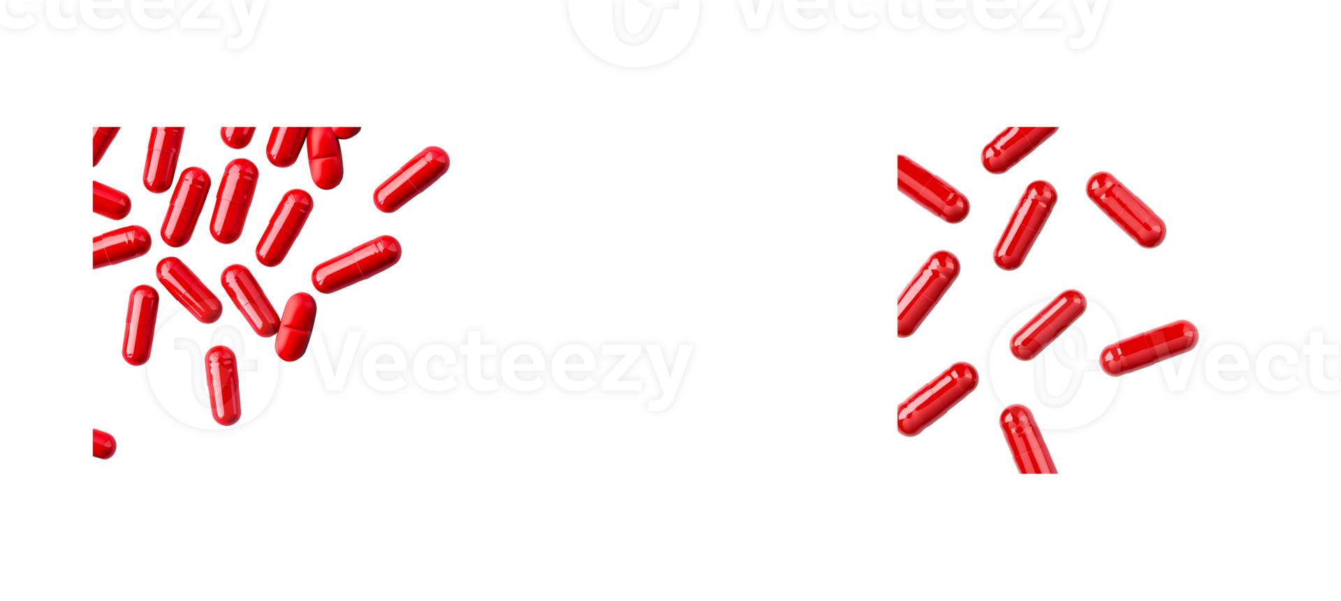 Red capsules randomly scattered on a clear background png