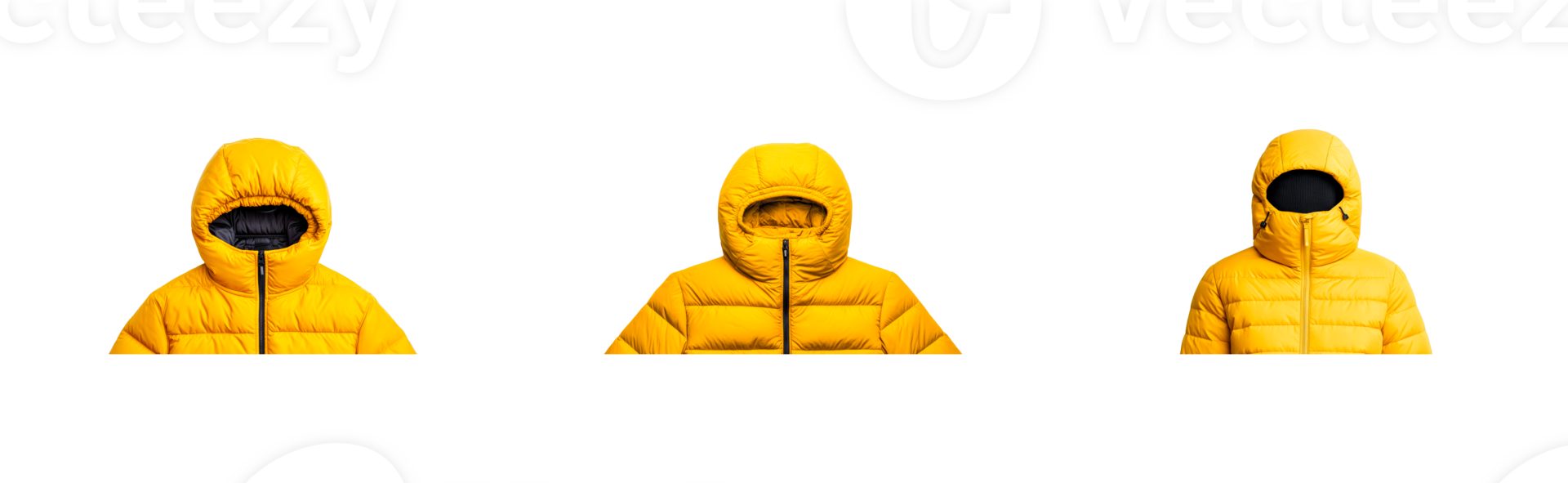 Yellow puffer jacket with adjustable hood for the outdoors png