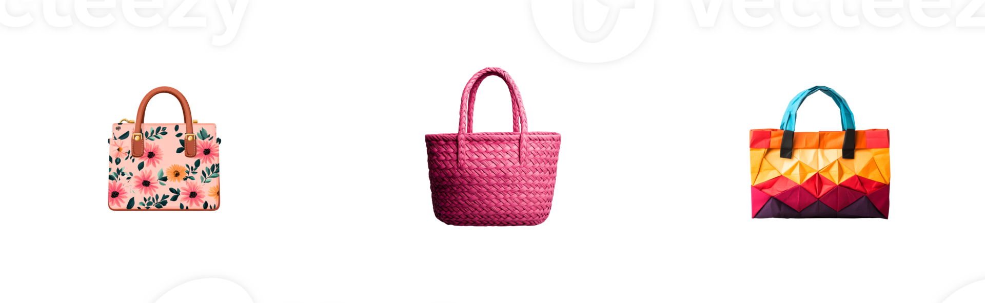 Colorful collection of stylish tote bags with a transparent background png
