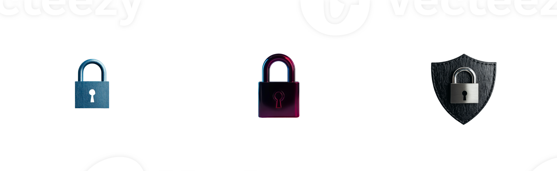 Different types of locks and a shield on a transparent background png