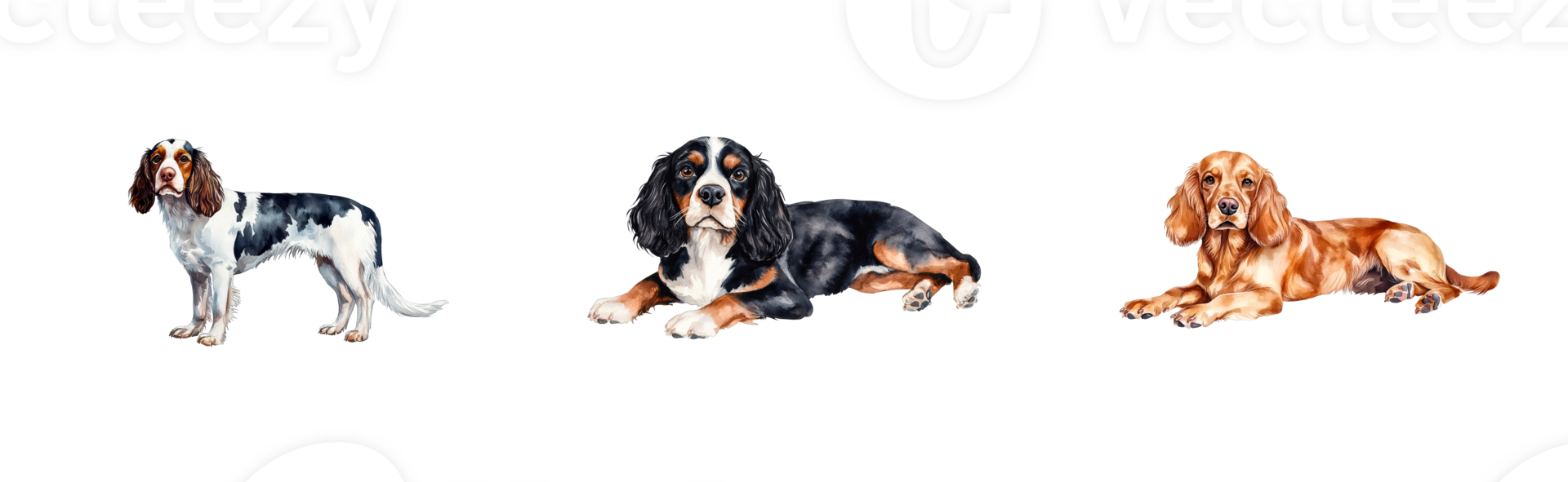 Detailed illustrations of spaniel dogs on transparent background png