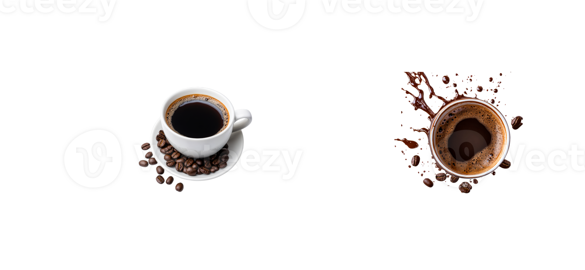 Coffee cups with beans on a transparent background png