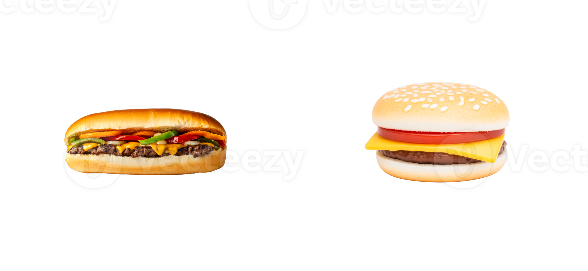 Delicious hot dog and cheeseburger on transparent background png
