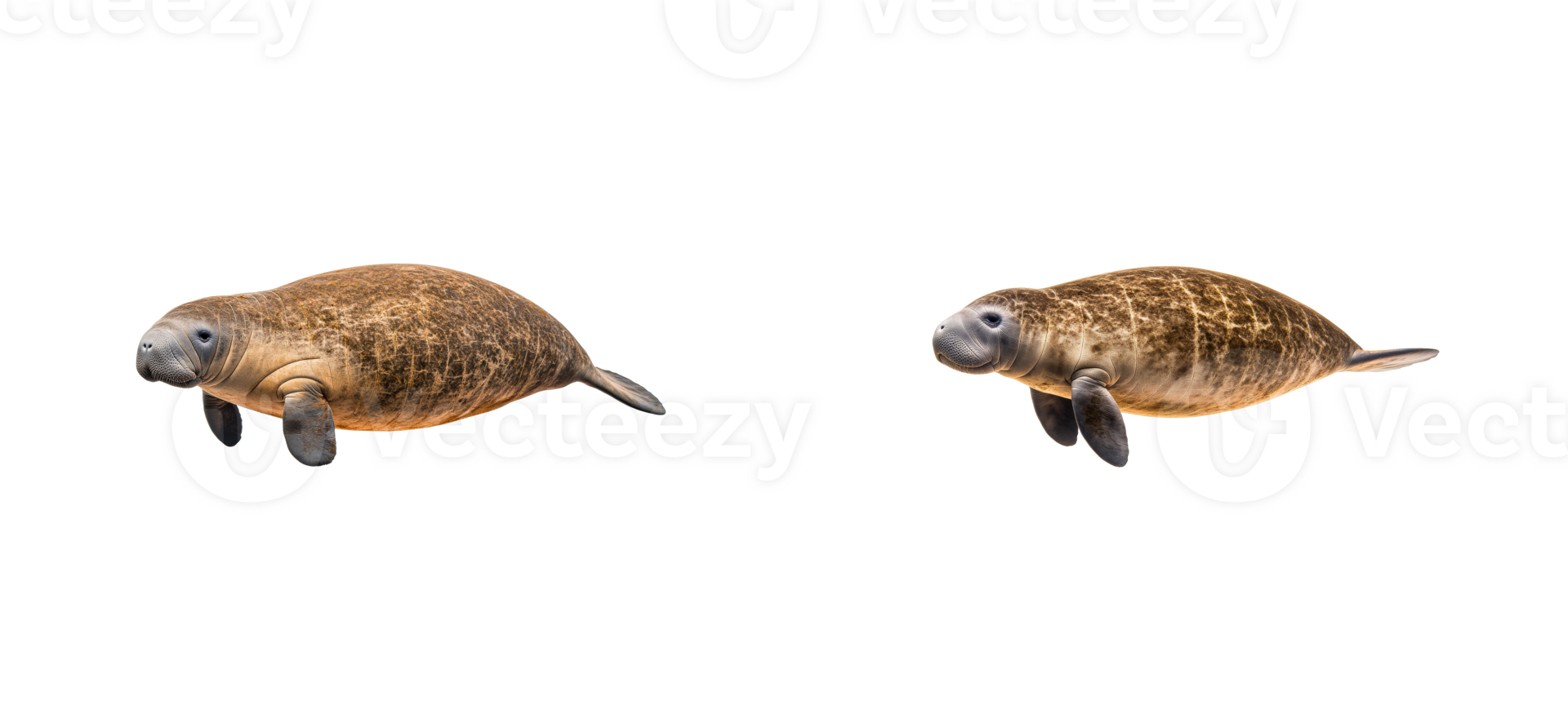 Two manatees swimming gracefully through clear water png