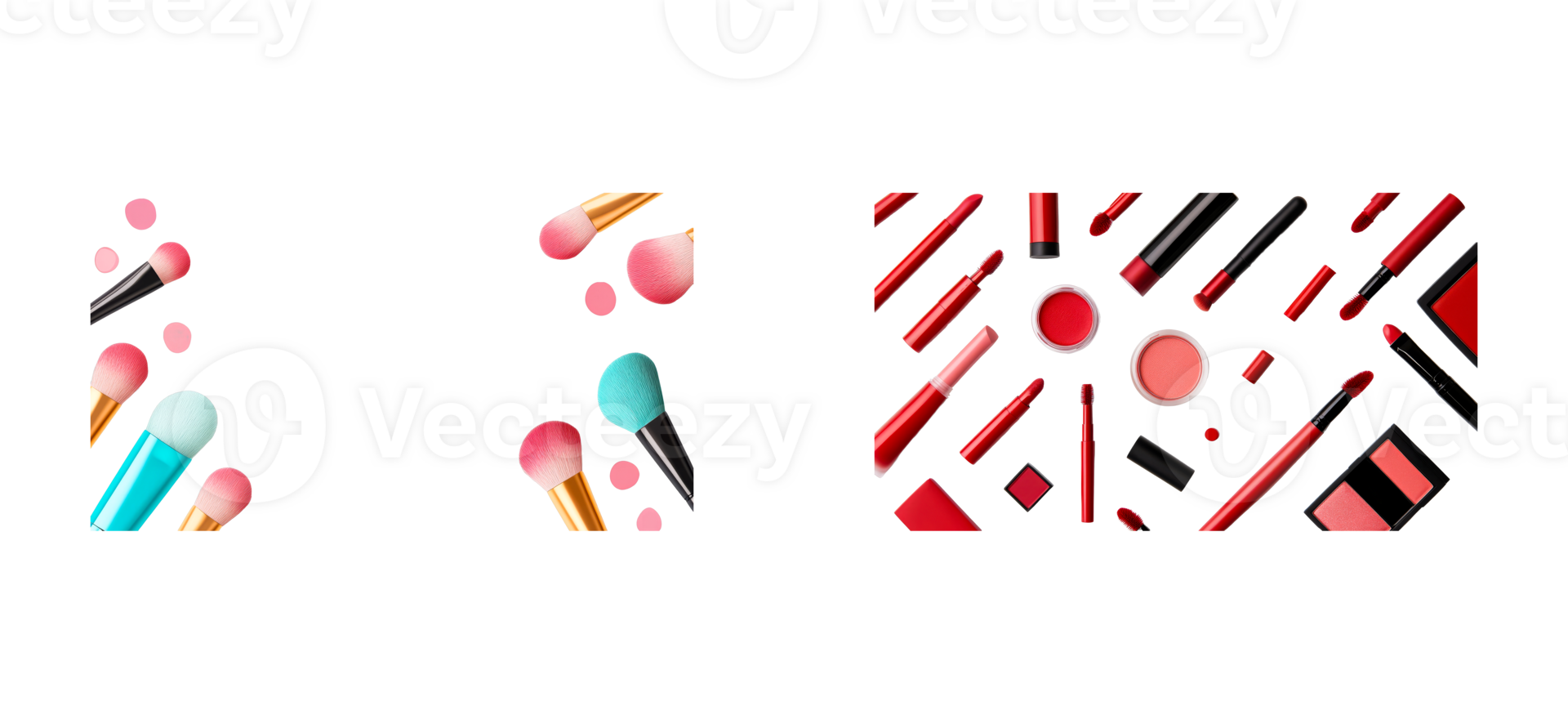Colorful makeup tools and cosmetics on a clear backdrop png