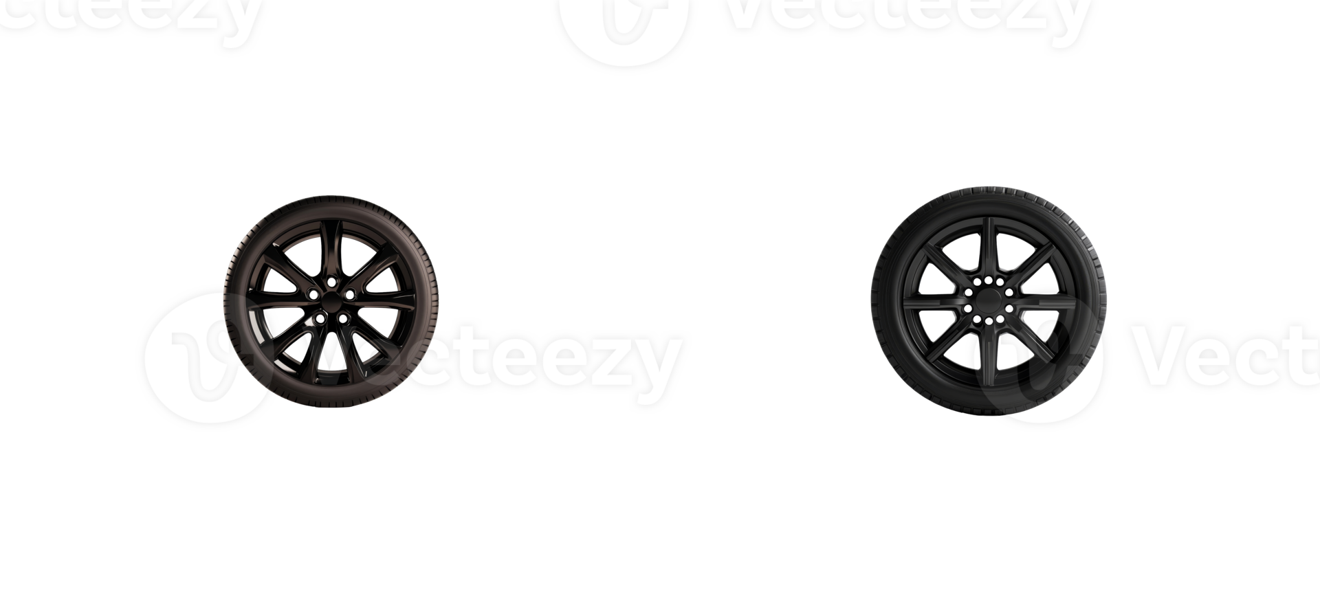 Black car wheels on a transparent background in a studio setting png