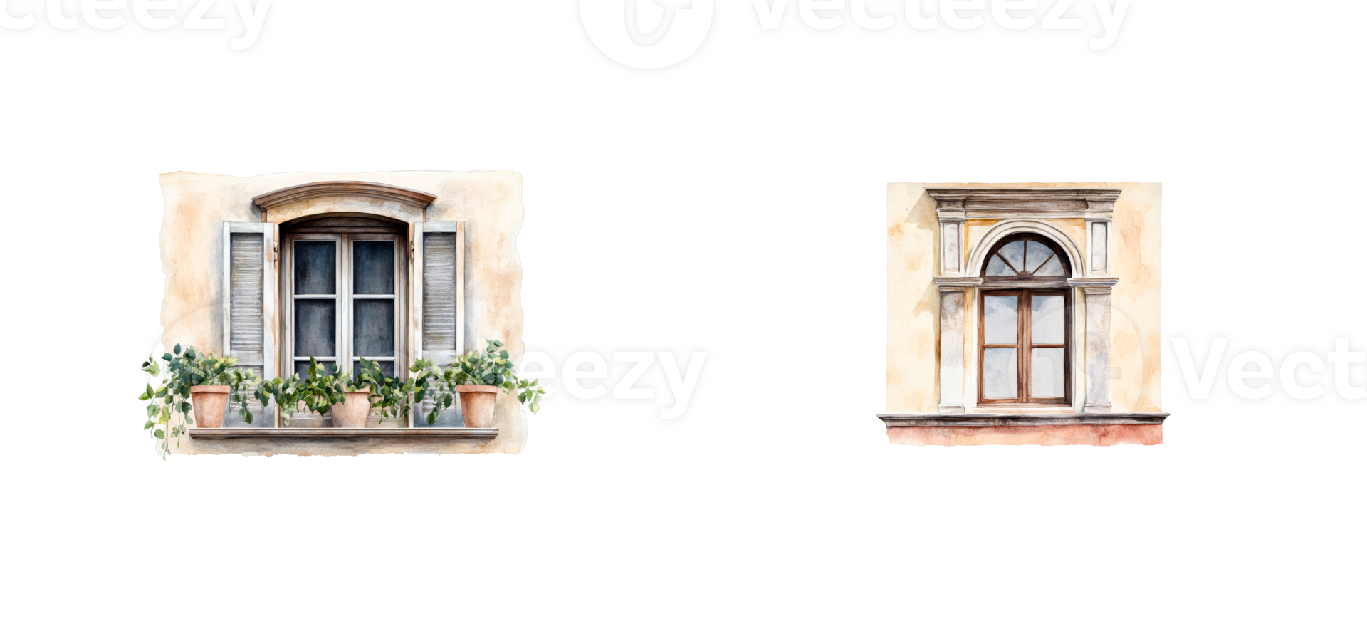 Charming window designs with flower pots and shutters png