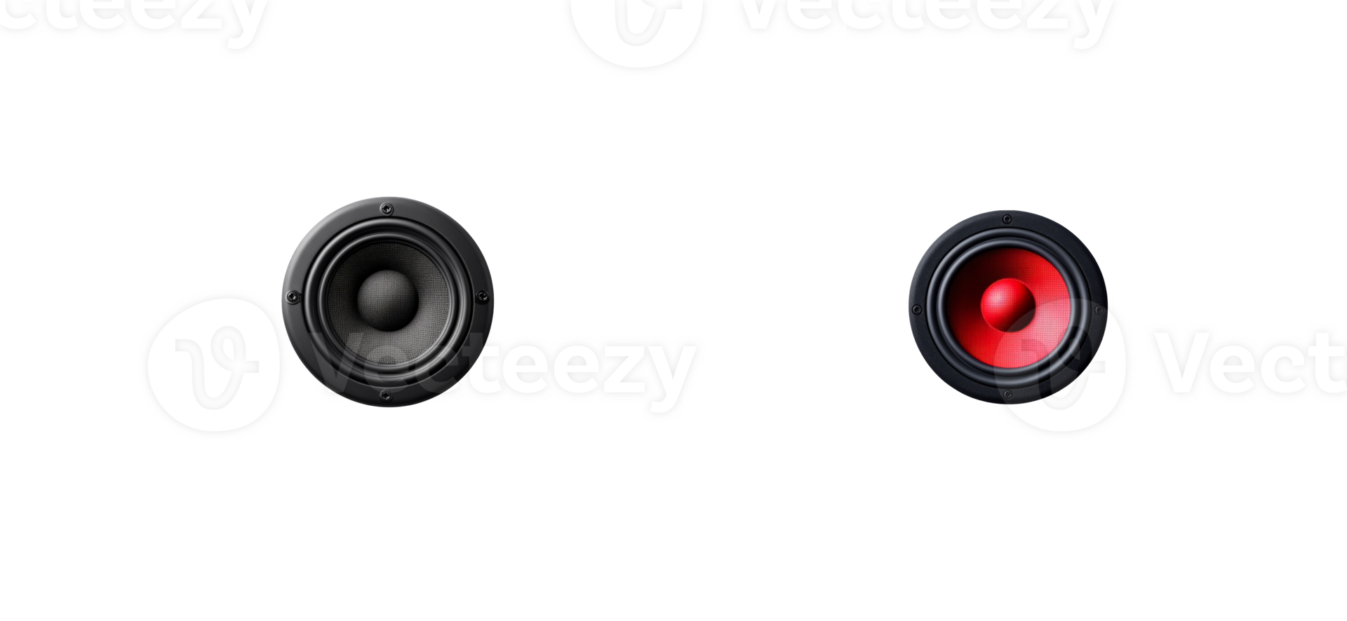 Two audio speakers with sleek designs and distinct colors png
